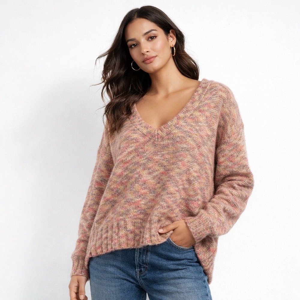 Pilcro Anthropologie Deep V-Neck‎ Oversided Spacedye Slouchy Sweater Size M